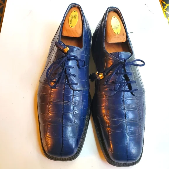 DONATO LLARRONE  MEN\'S BLUE CROCODILE LEATHER SIZE 10 Men Crocodile Leather Lace Up Dress Shoes in Blue – Jennifer  main image 2
